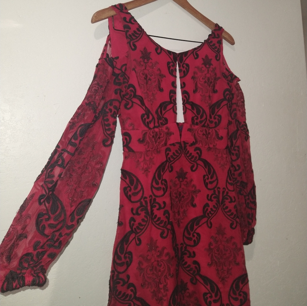 FREE PEOPLE Want to Want Me Red/Black Embroidery Mini Dress - Picture 7 of 11